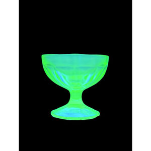 Uranium Glass Block Optic Sherbet Dessert Cup – Strong Glow – Depression Glass